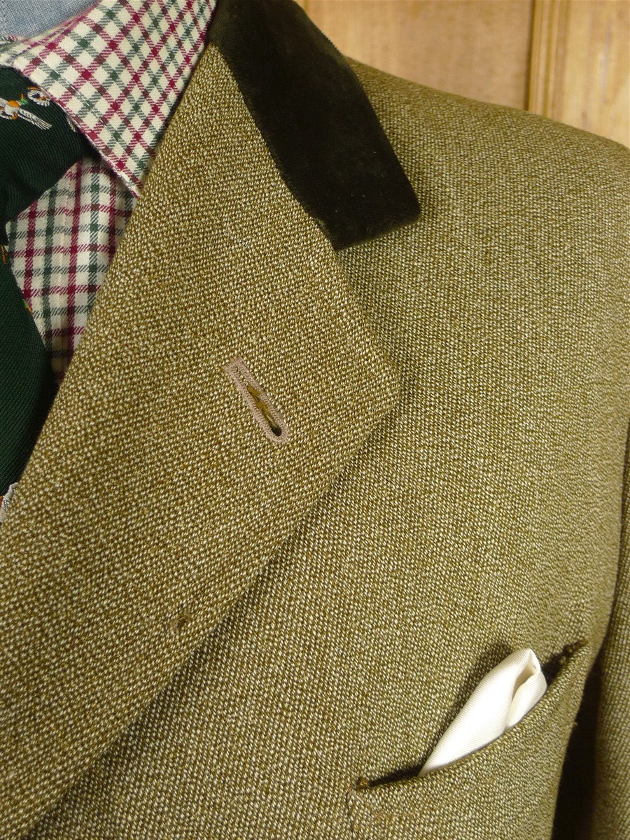 26/0243 fabulous vintage swaine adeney heavyweight green keepers tweed covert coat overcoat w/ velvet collar 43-44