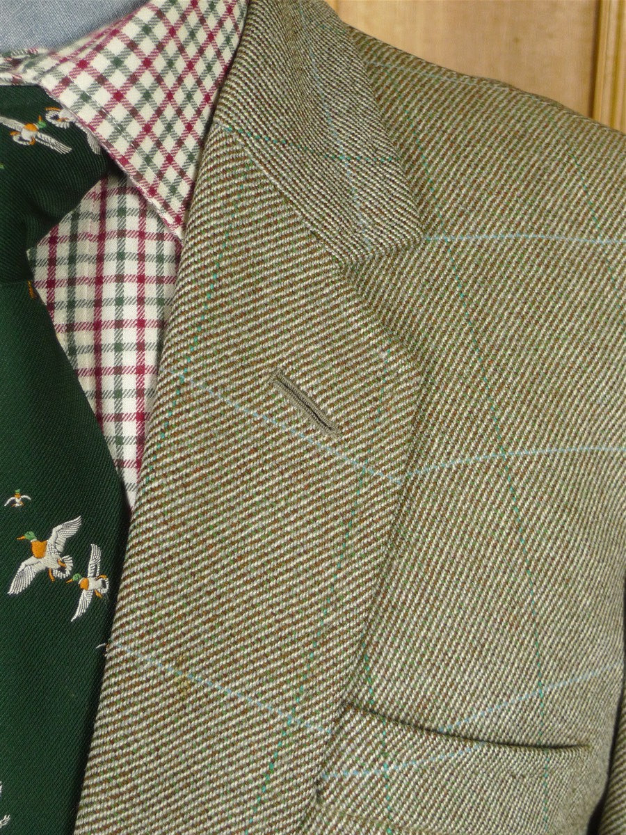 26/0250 vintage 1982 wells of mayfair savile row bespoke green wp check heavyweight tweed suit 40-41 regular