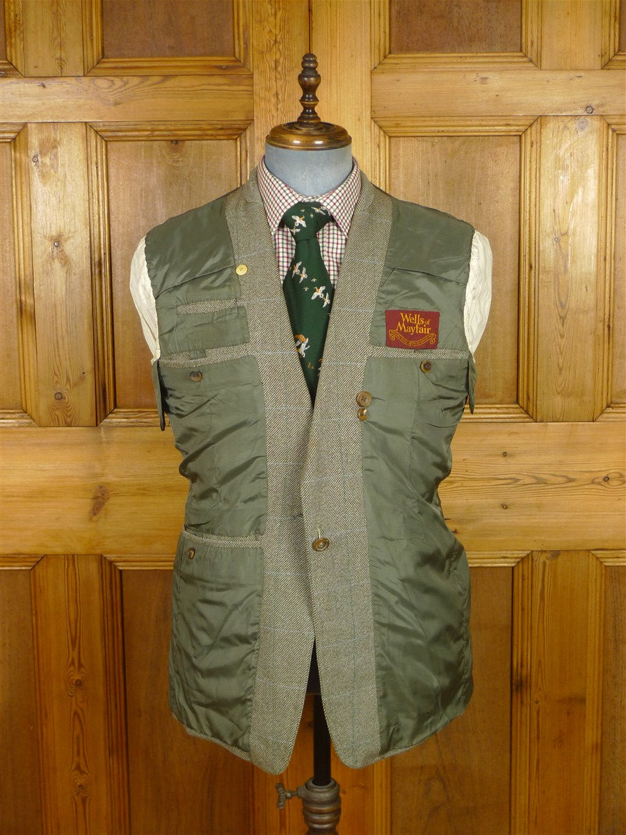 26/0250 vintage 1982 wells of mayfair savile row bespoke green wp check heavyweight tweed suit 40-41 regular