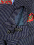 26/0249 fabulous 1987 wells of mayfair savile row bespoke immaculate navy blue pin-head stripe 3-piece worsted suit 39 regular