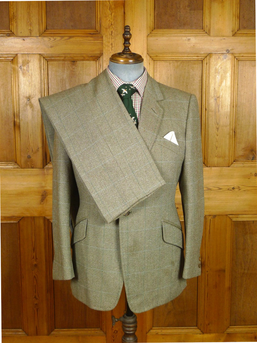 26/0250 vintage 1982 wells of mayfair savile row bespoke green wp check heavyweight tweed suit 40-41 regular
