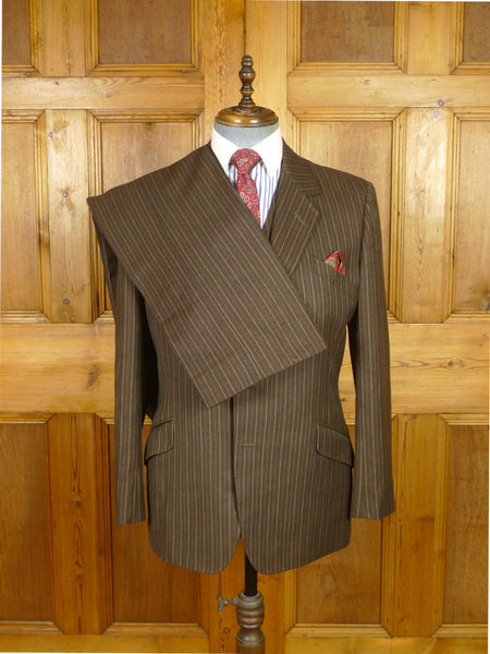 26/0251 wonderful 1979 vintage wells of mayfair savile row bespoke brown multi-stripe suit w/ paisley linings 39 regular