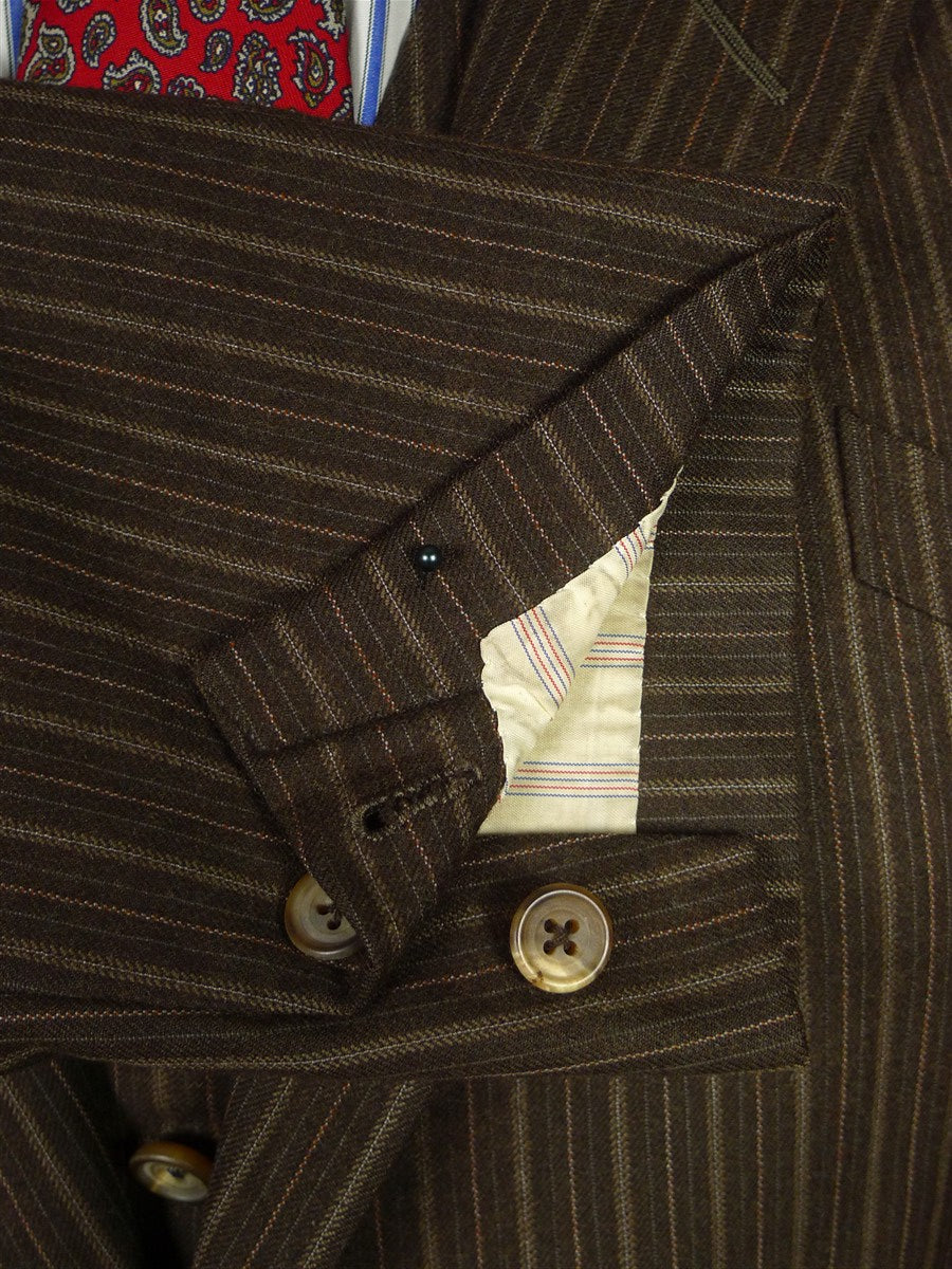 26/0251 wonderful 1979 vintage wells of mayfair savile row bespoke brown multi-stripe suit w/ paisley linings 39 regular