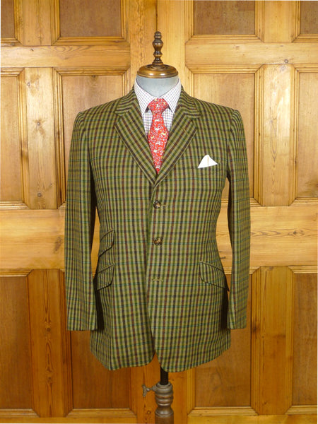 26/0255 exceptional vintage british green / brown gun check heavyweight cavalry twill country jacket w/ ghillie collar 38 short to regular