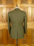26/0255 exceptional vintage british green / brown gun check heavyweight cavalry twill country jacket w/ ghillie collar 38 short to regular