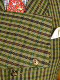 26/0255 exceptional vintage british green / brown gun check heavyweight cavalry twill country jacket w/ ghillie collar 38 short to regular