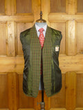 26/0255 exceptional vintage british green / brown gun check heavyweight cavalry twill country jacket w/ ghillie collar 38 short to regular