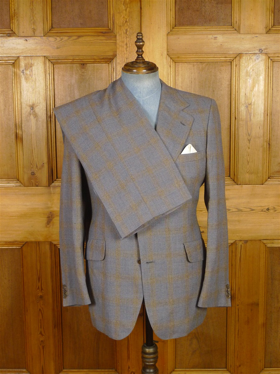 26/0257 vintage aquascutum london grey / brown check wool suit 42 regular