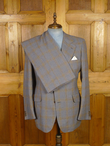 26/0257 vintage aquascutum london grey / brown check wool suit 42 regular