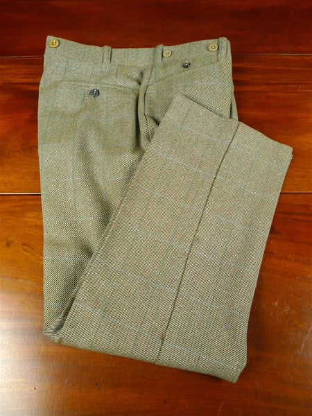 26/0258 heavyweight vintage savile row bespoke green wp check tweed trouser 33-37