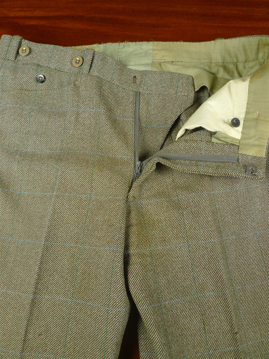 26/0258 heavyweight vintage savile row bespoke green wp check tweed trouser 33-37
