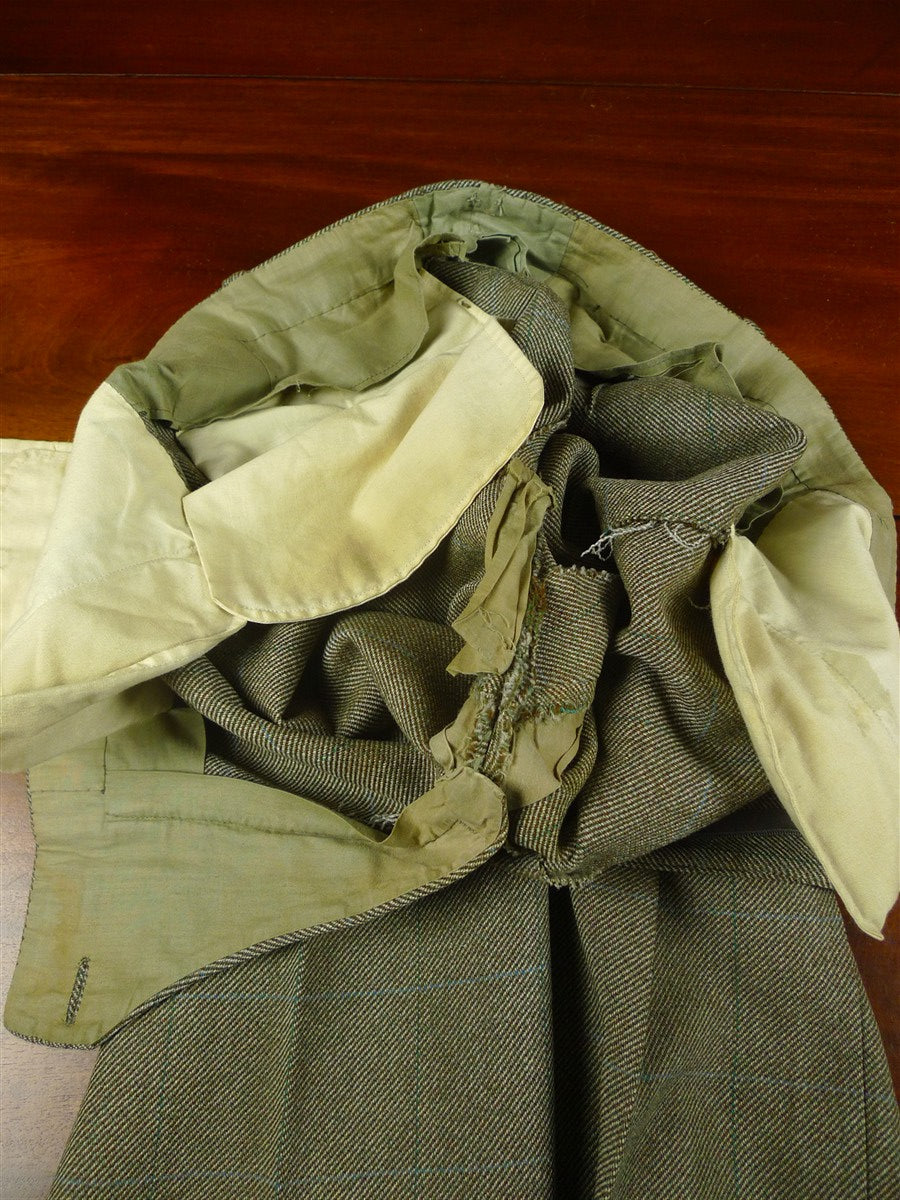 26/0258 heavyweight vintage savile row bespoke green wp check tweed trouser 33-37