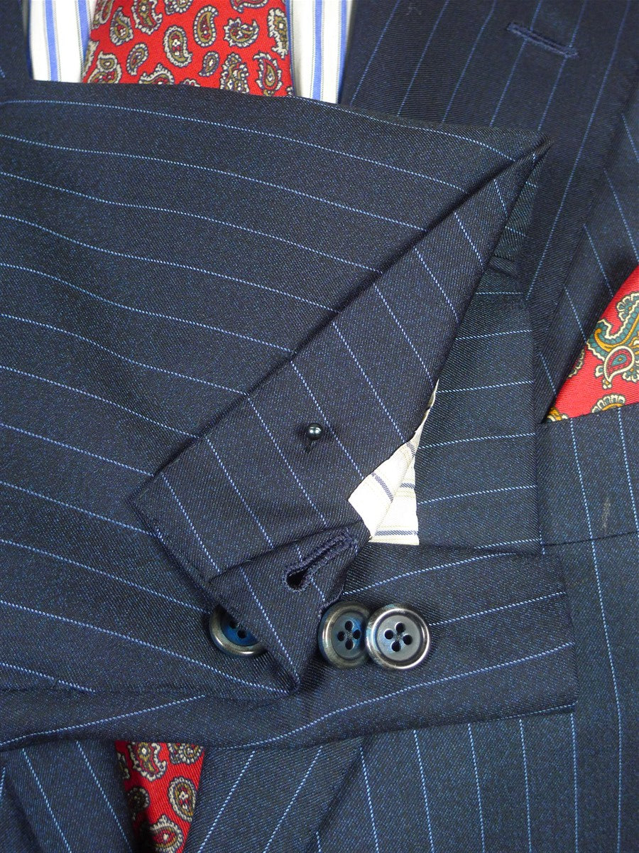 26/0263 immaculate 2010 italian bespoke navy / royal blue pin-stripe super 150s wool & silk suit 43 regular