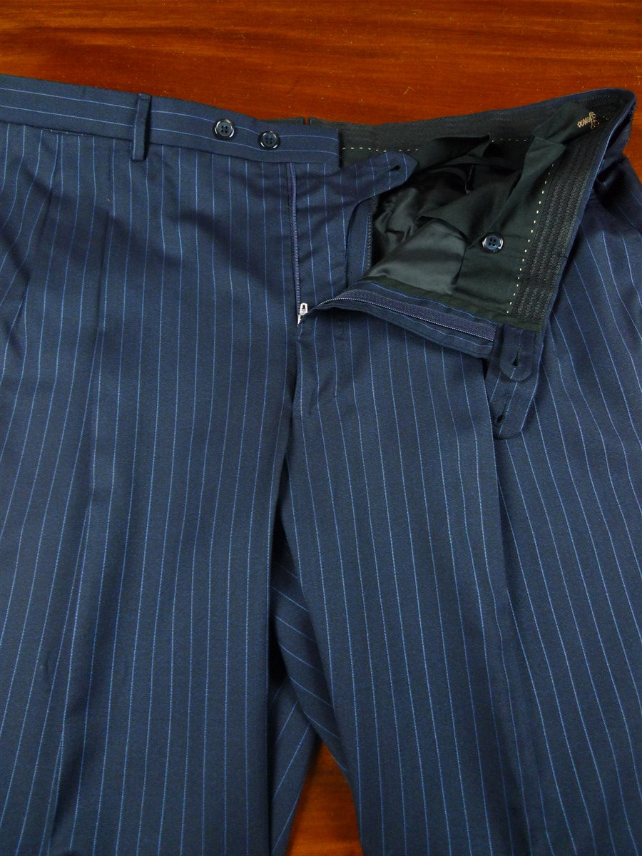 26/0263 immaculate 2010 italian bespoke navy / royal blue pin-stripe super 150s wool & silk suit 43 regular