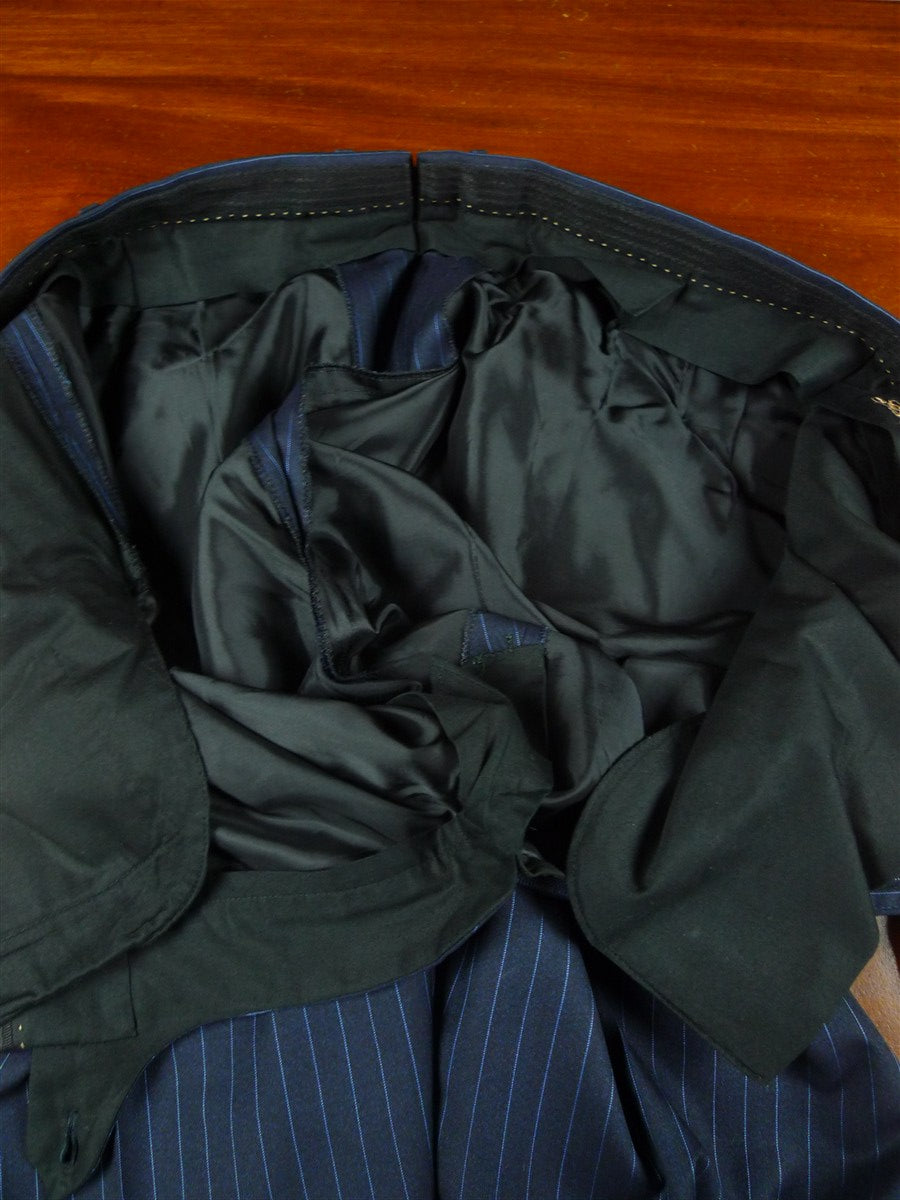 26/0263 immaculate 2010 italian bespoke navy / royal blue pin-stripe super 150s wool & silk suit 43 regular