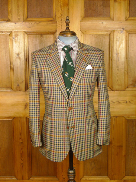 26/0268 vintage daks house check tweed sports jacket w/ dd leather buttons and suede trims 40 short to regular