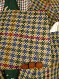 26/0268 vintage daks house check tweed sports jacket w/ dd leather buttons and suede trims 40 short to regular