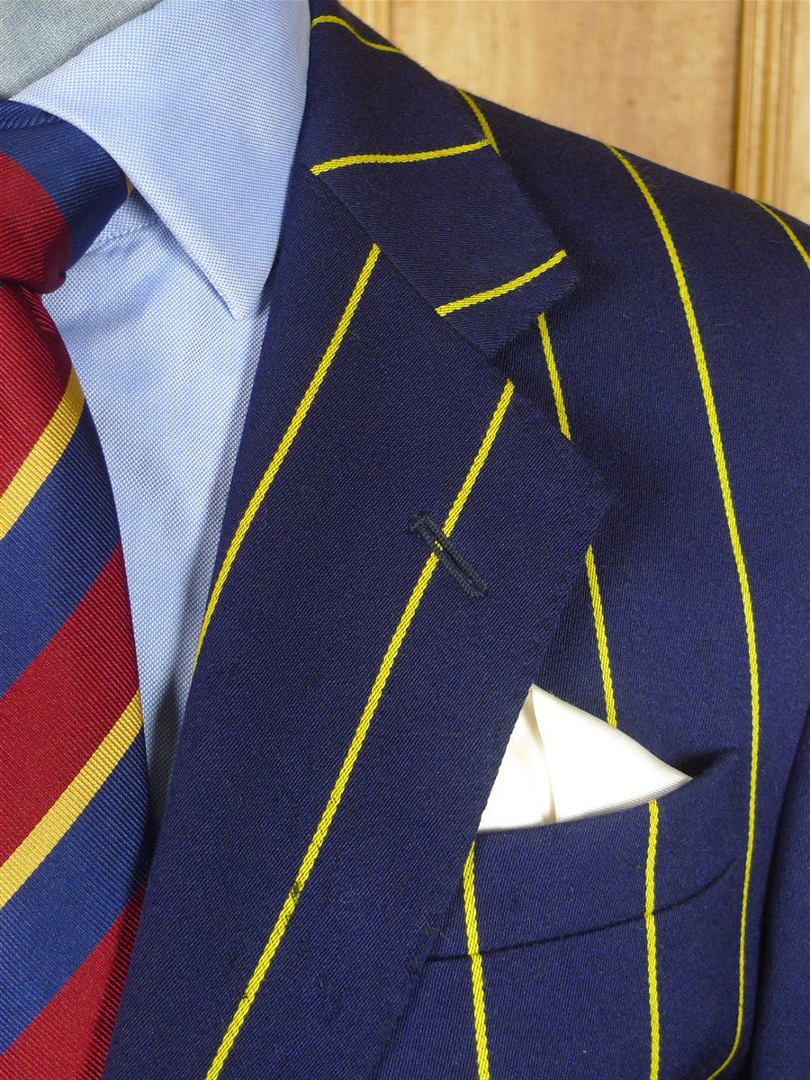 26/0284 wonderful vintage british navy blue / yellow stripe wool & cotton boating blazer 40 regular