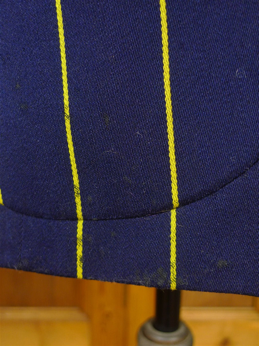 26/0284 wonderful vintage british navy blue / yellow stripe wool & cotton boating blazer 40 regular