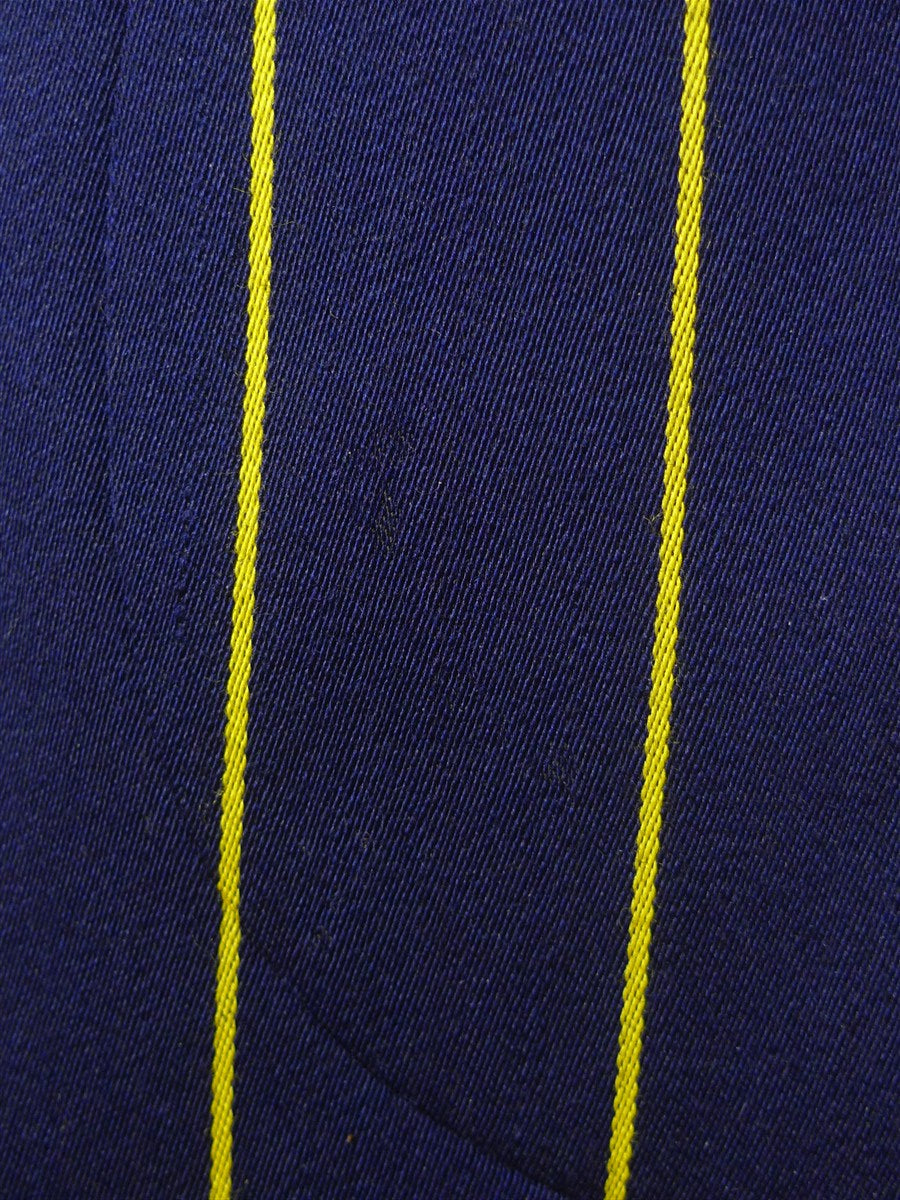 26/0284 wonderful vintage british navy blue / yellow stripe wool & cotton boating blazer 40 regular