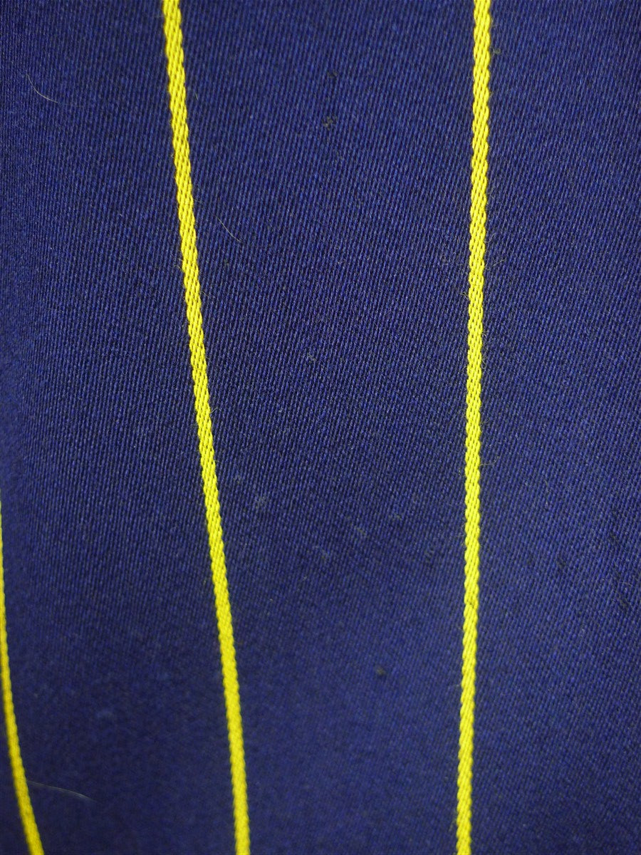 26/0284 wonderful vintage british navy blue / yellow stripe wool & cotton boating blazer 40 regular