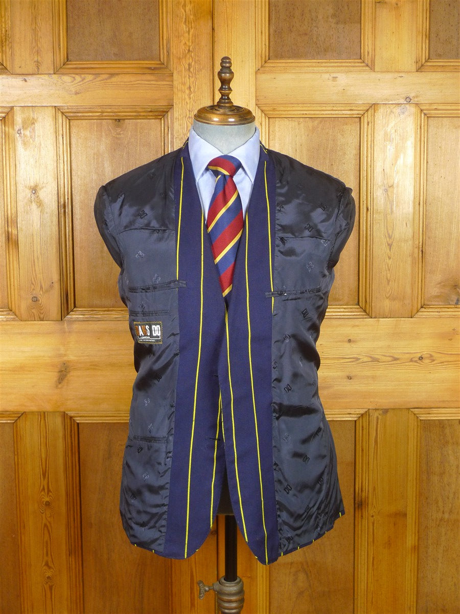 26/0284 wonderful vintage british navy blue / yellow stripe wool & cotton boating blazer 40 regular