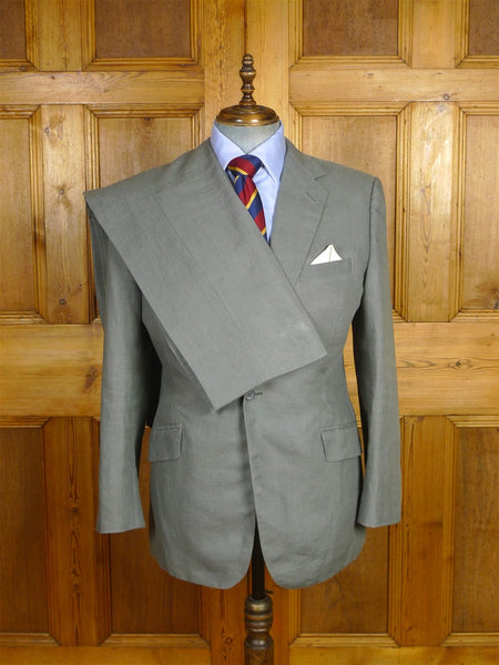26/0299 martin nicholls 2015 savile row bespoke canvassed pale green linen suit 43 regular