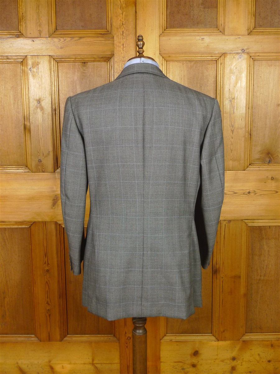 26/0300 vintage dege & skinner savile row bespoke grey / blue prince of wales check suit w/ 2 pair trs 44 long