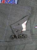 26/0300 vintage dege & skinner savile row bespoke grey / blue prince of wales check suit w/ 2 pair trs 44 long
