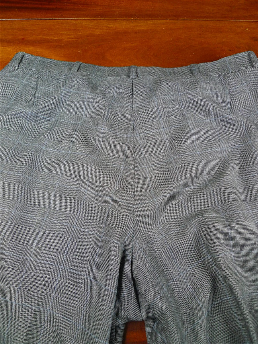 26/0300 vintage dege & skinner savile row bespoke grey / blue prince of wales check suit w/ 2 pair trs 44 long