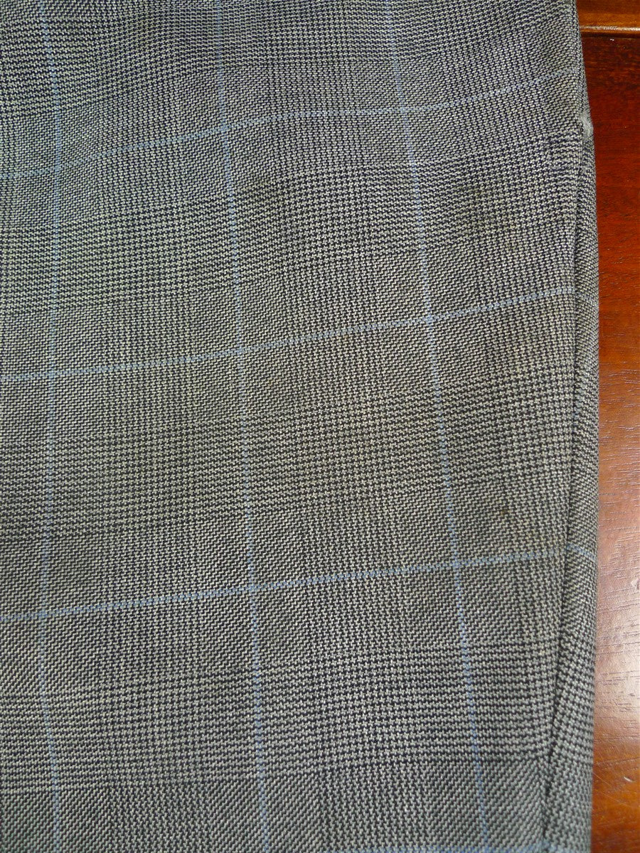 26/0300 vintage dege & skinner savile row bespoke grey / blue prince of wales check suit w/ 2 pair trs 44 long