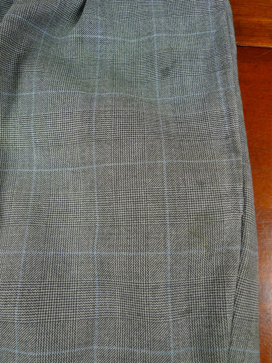 26/0300 vintage dege & skinner savile row bespoke grey / blue prince of wales check suit w/ 2 pair trs 44 long