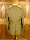 26/0317 vintage bladen supasax green 'essex' tweed jacket w/ leather buttons 36 regular