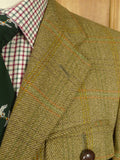 26/0317 vintage bladen supasax green 'essex' tweed jacket w/ leather buttons 36 regular