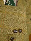 26/0317 vintage bladen supasax green 'essex' tweed jacket w/ leather buttons 36 regular