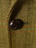 26/0317 vintage bladen supasax green 'essex' tweed jacket w/ leather buttons 36 regular
