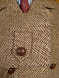 26/0318 fabulous genuine 1950s vintage very heavy brown d/b tweed coat overcoat w/ leather buttons 44-45
