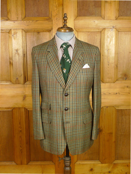 26/0311 immaculate vintage john partridge glen check tweed sports jacket w/ suede trims 41-42 regular