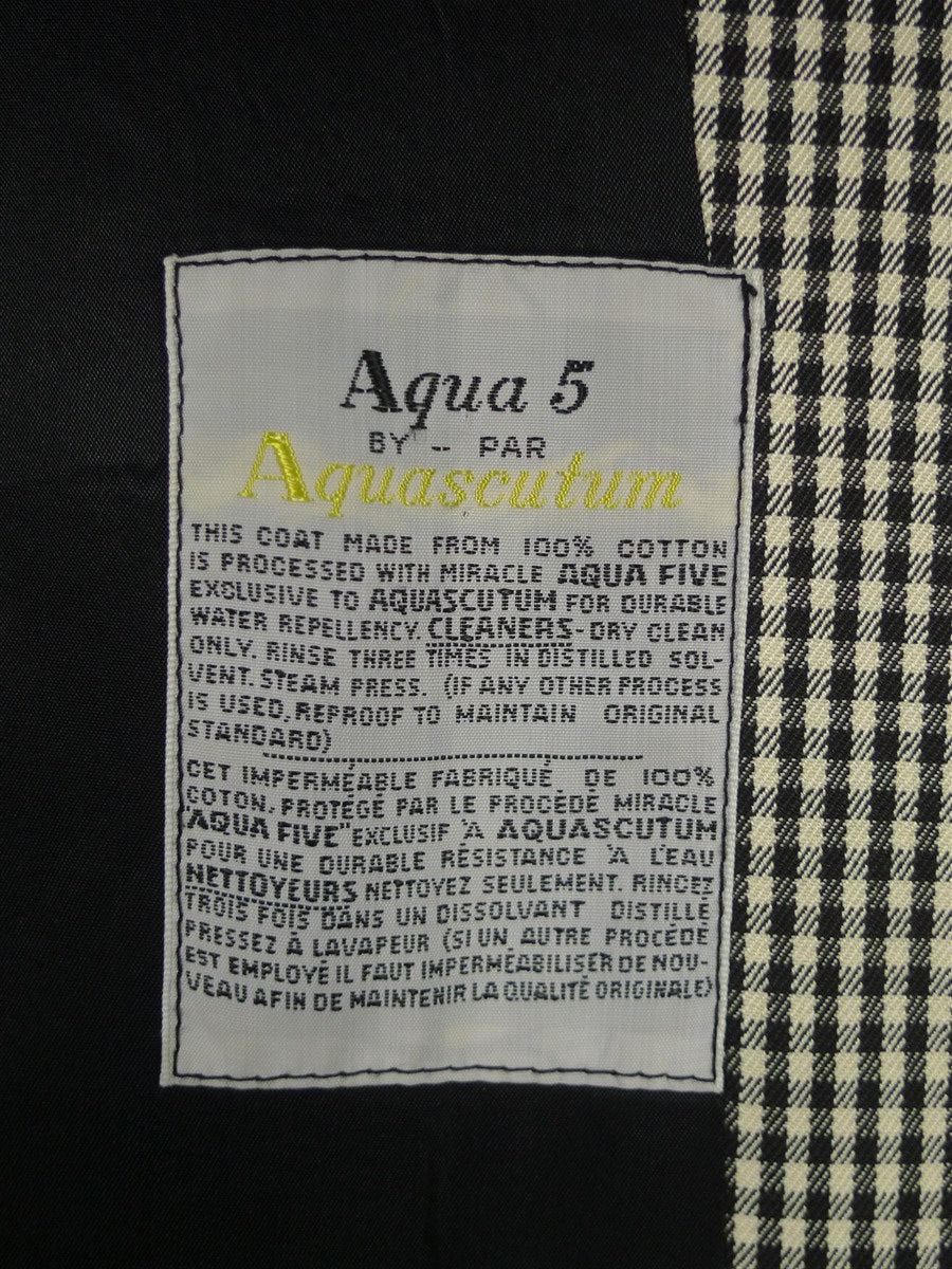 26/0304 very rare immaculate aquascutum 'aqua 5' b&w dogtooth check coat / drape jacket w/ velvet facings 38-39 short to regular