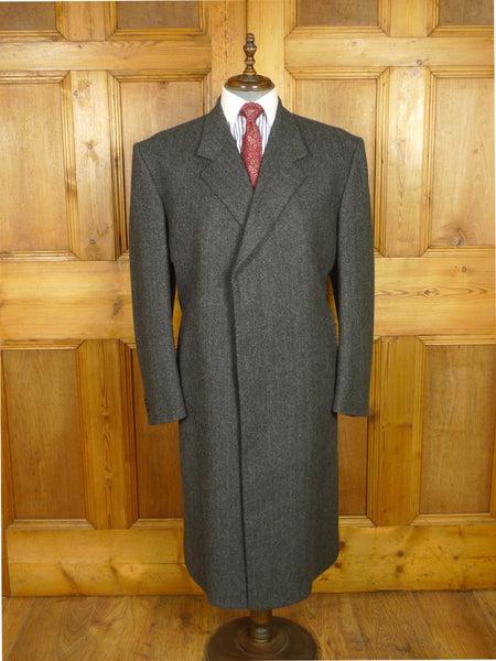 26/0305 crombie charcoal grey herringbone full-length fly-front coat overcoat 44-46 regular