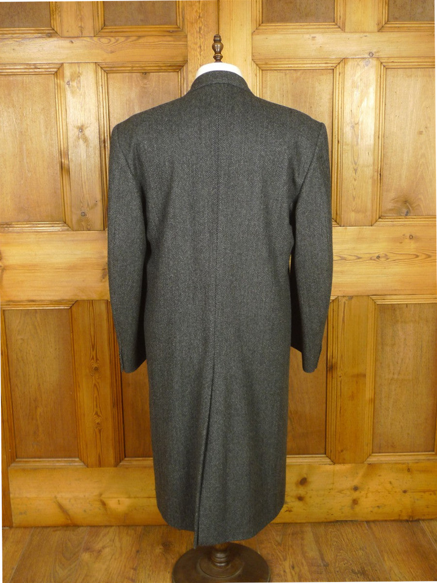 26/0305 crombie charcoal grey herringbone full-length fly-front coat overcoat 44-46 regular