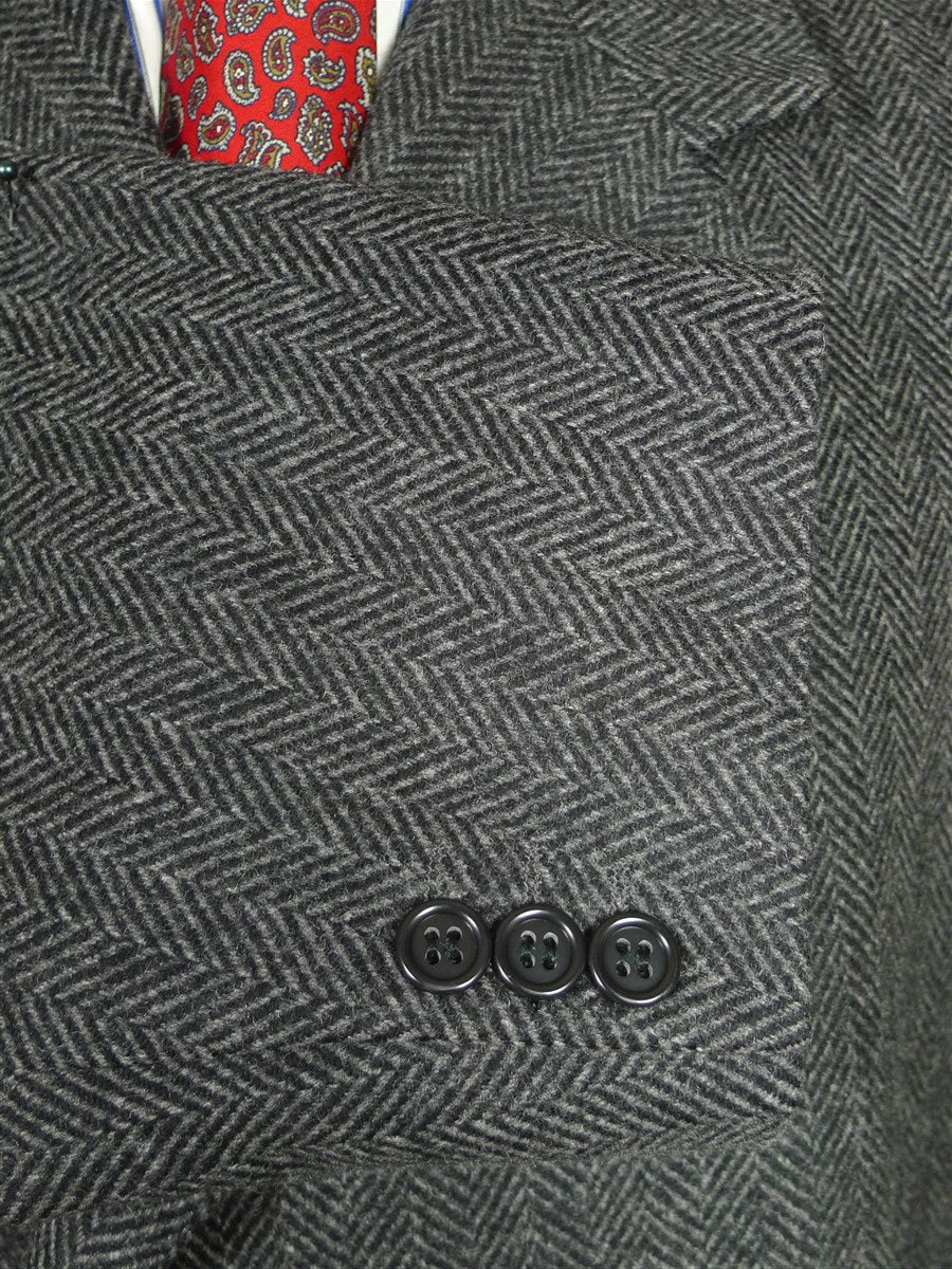 26/0305 crombie charcoal grey herringbone full-length fly-front coat overcoat 44-46 regular