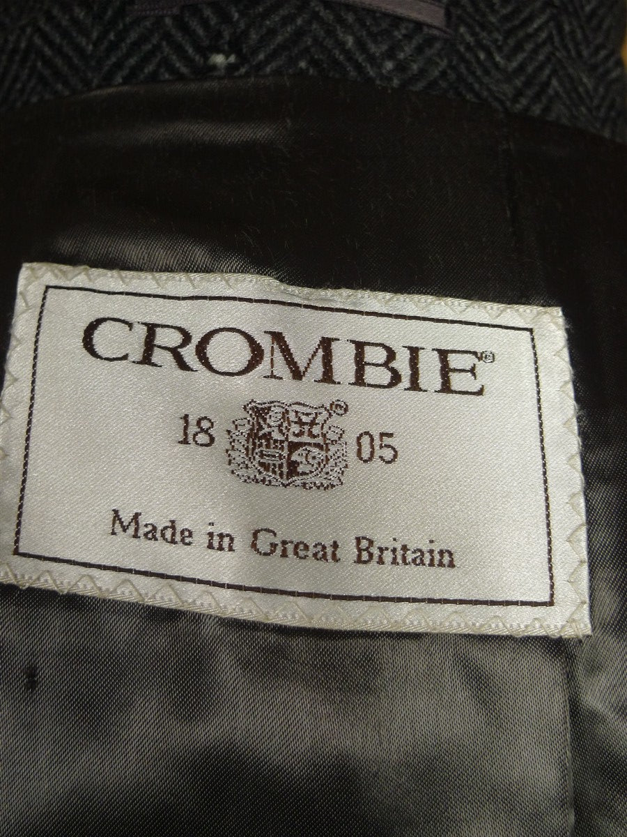 26/0305 crombie charcoal grey herringbone full-length fly-front coat overcoat 44-46 regular