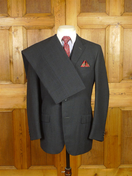 26/0330 immaculate vintage hawkes savile row grey herringbone / blue overcheck worsted 3-piece suit 38 regular