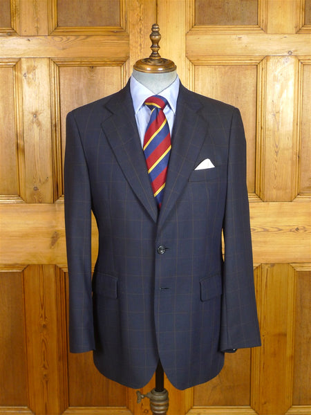 26/0337 immaculate vintage aquascutum navy blue wp check wool sports jacket blazer 40 regular
