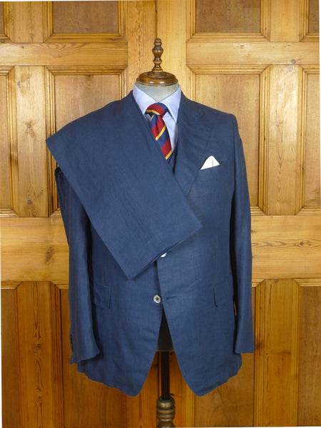 26/0351 immaculate 2014 gio genco mayfair italian bespoke blue linen 3-piece suit 42 short to regular