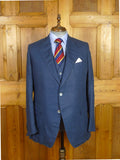 26/0351 immaculate 2014 gio genco mayfair italian bespoke blue linen 3-piece suit 42 short to regular