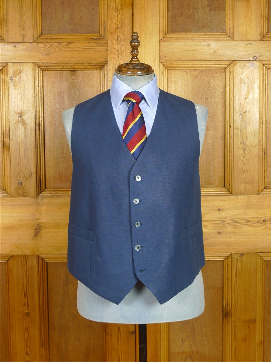 26/0351 immaculate 2014 gio genco mayfair italian bespoke blue linen 3-piece suit 42 short to regular