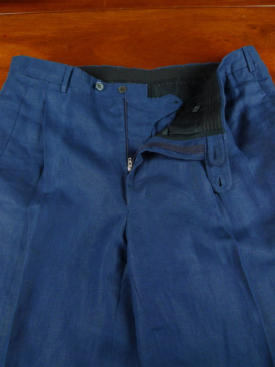 26/0351 immaculate 2014 gio genco mayfair italian bespoke blue linen 3-piece suit 42 short to regular