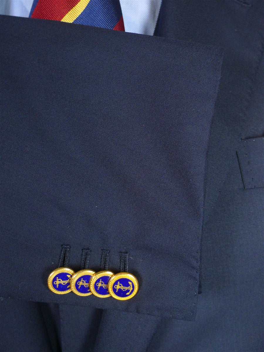 26/0347 immaculate gio genco mayfair italian bespoke super 150s & silk navy blue 3-piece suit 44 short
